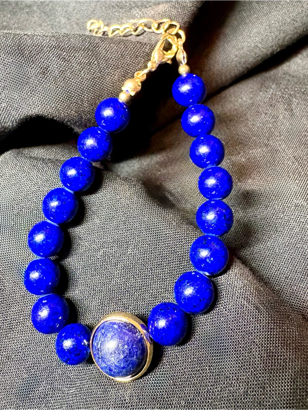 Lapis Lazuli 8-13mm Beaded Bracelet in Goldtone 7β